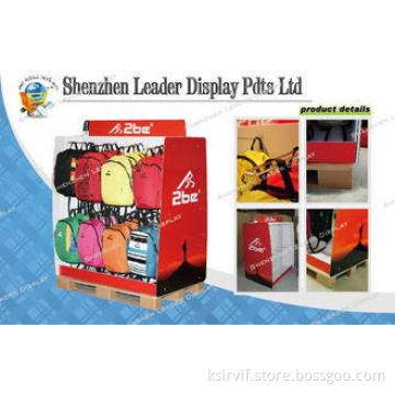 Schoolbag Cardboard Pallet Display with Metal Hooks for Pro